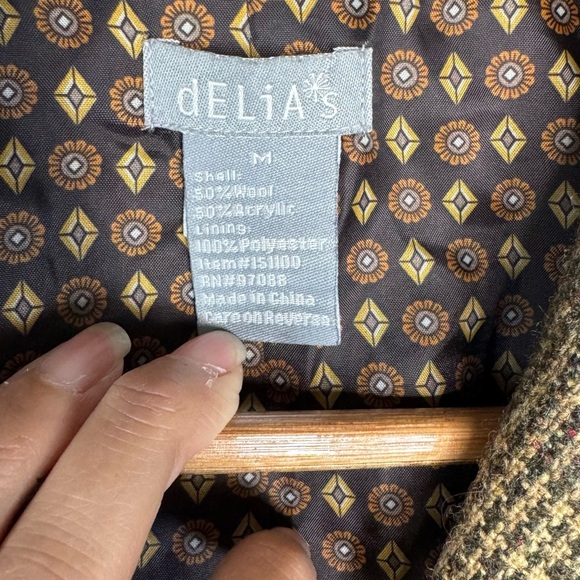 dELiA*s Wool Blend Blazer M Brown Plaid Tweed Elbow Patch Y2K Equestrian Mod - Picture 4 of 6